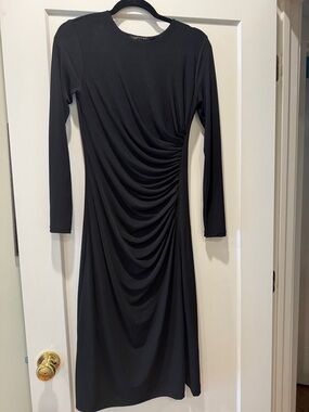 Banana Republic Black Long-Sleeve Ruched Midi Dress